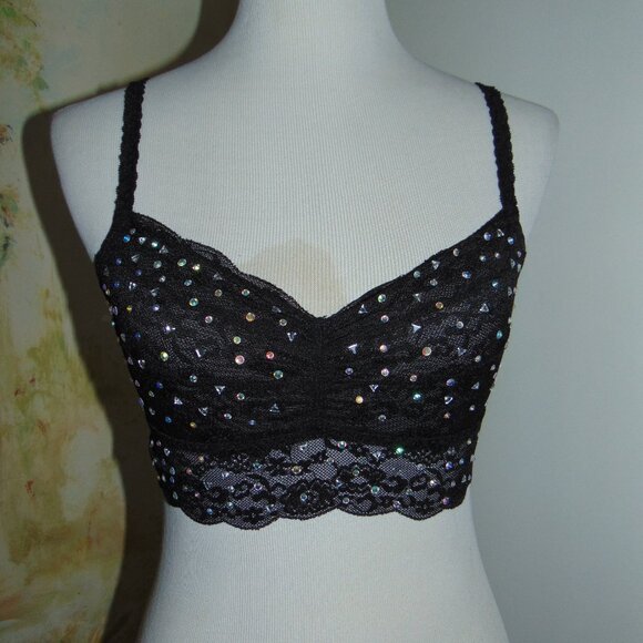 Victorias Secret Pink Bling Stone Embellished Ruched Lace Unlined Bralette Bra - Picture 8 of 9